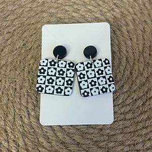 Handmade Flower Checkerboard Square Drop Earrings